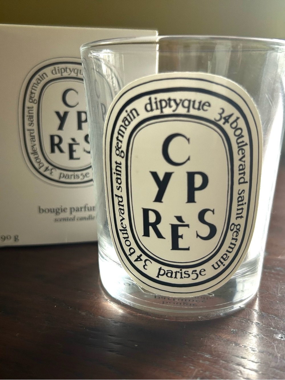 Diptyque empty Cyprès luxury French candle jar.